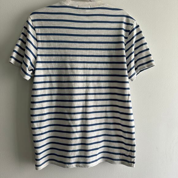 True Religion Beige Men's Graphic Logo T-shirt Blue Striped Size Small - Picture 2 of 7